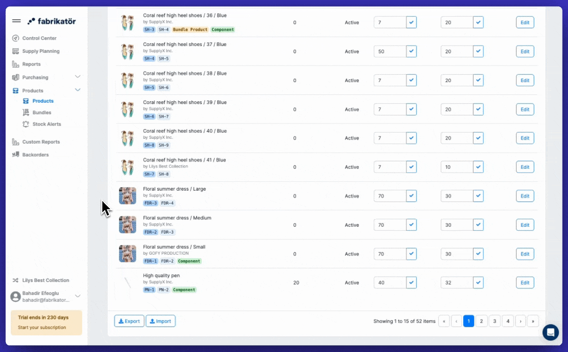 Bulk import/export