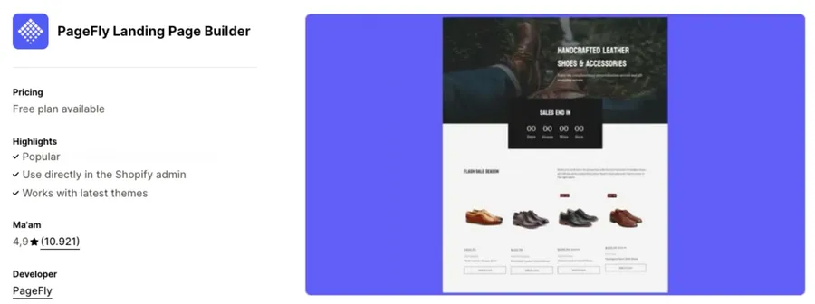 Image showing Pagefly as an efficient landing page app on for Shopify Black Friday and Cyber Monday.