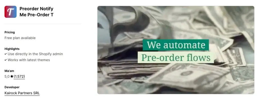 Image showing PreOrder Notify Me Pre-orer T Shopify app to manage preorders during Black Friday and Cyber Monday.