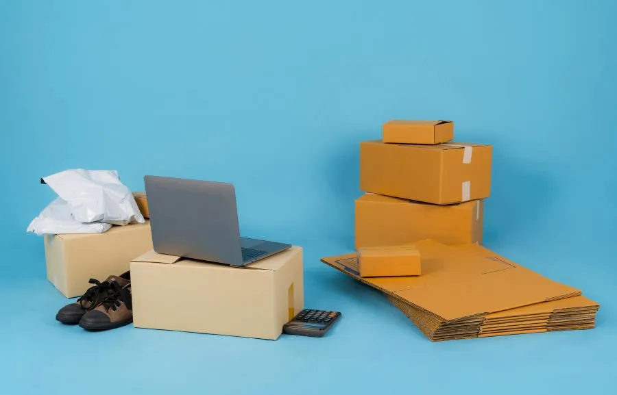 E-commerce store's boxes and materials.