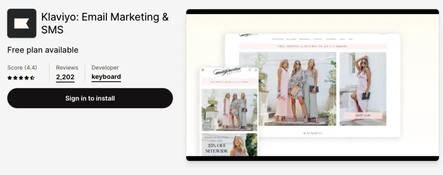 Image of Klaviyo, email marketing and SMS app.
