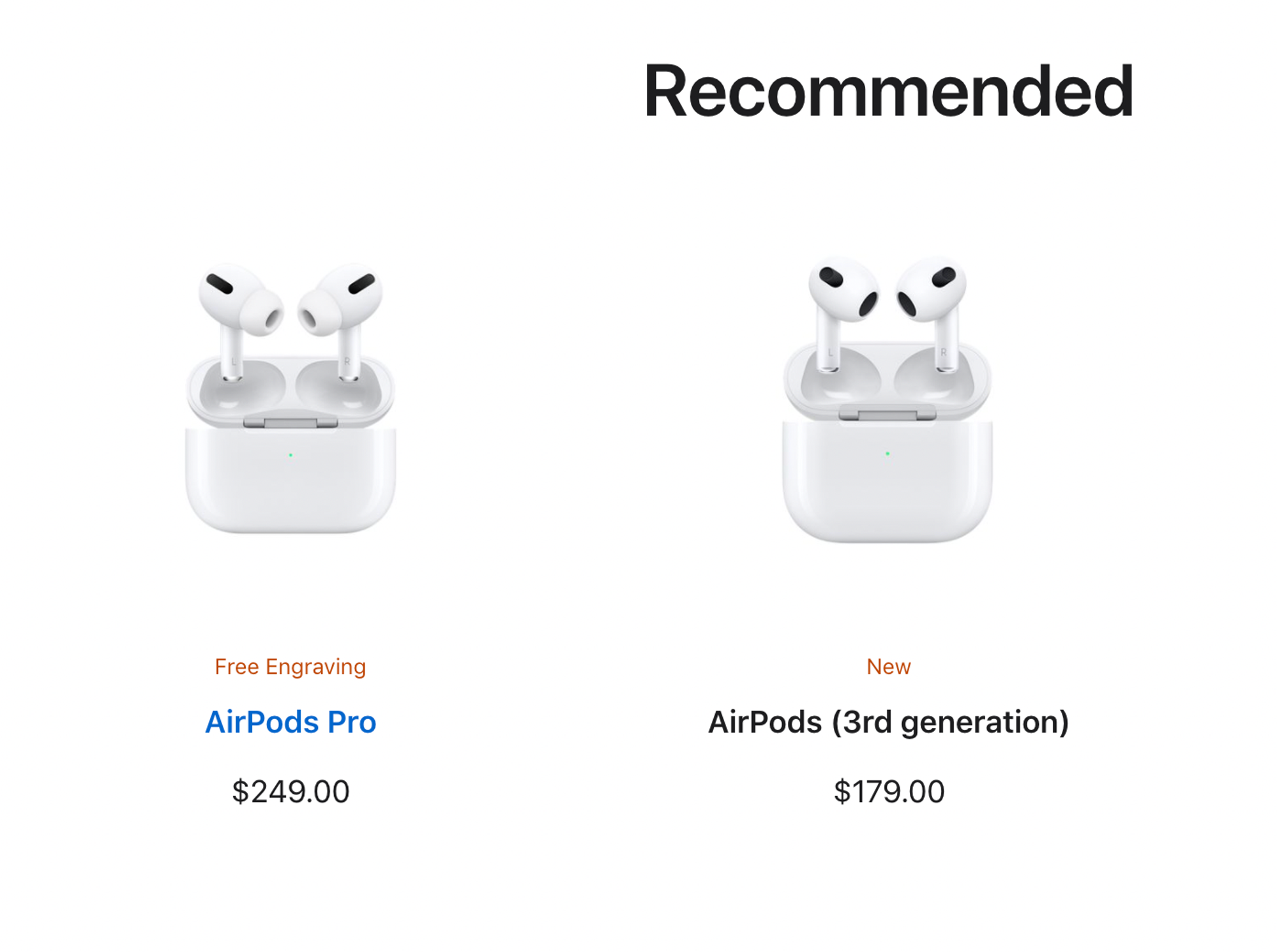 Apple's website screen showing purchase recommendations.