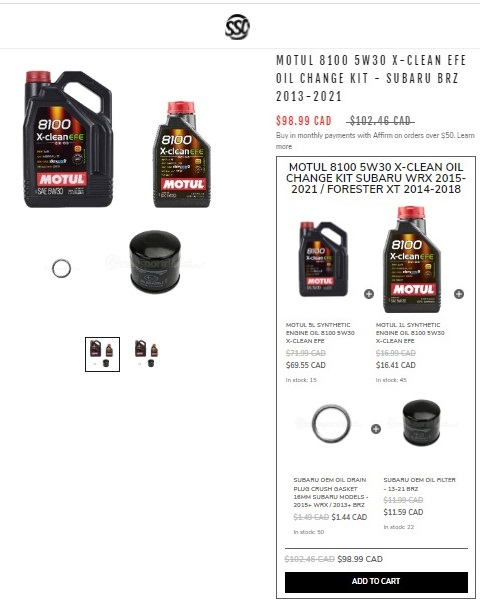 Website page of a brand selling car accessories in bundles.