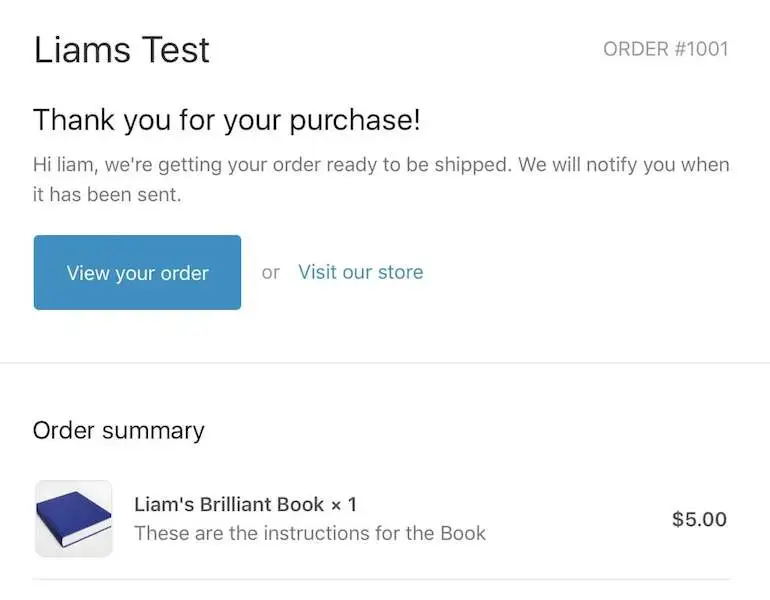 Shopify order tracking page summary.