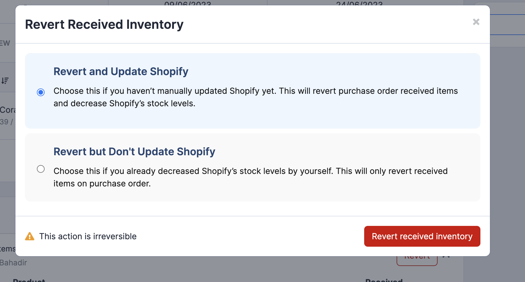 Revert Received Inventory